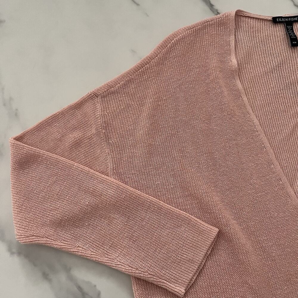 Eileen Fisher Long Organic Linen & Cotton Cardigan Pink Sz M minimalist Coastal - Picture 7 of 11